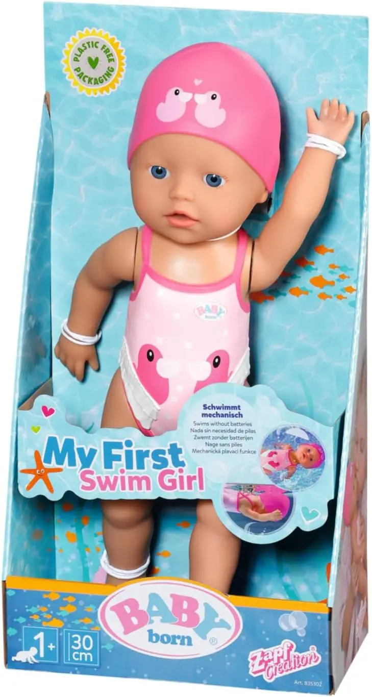 

My First Swim Girl Doll, Movable Arms Legs, Swims in Water, Waterproof & Battery-Free