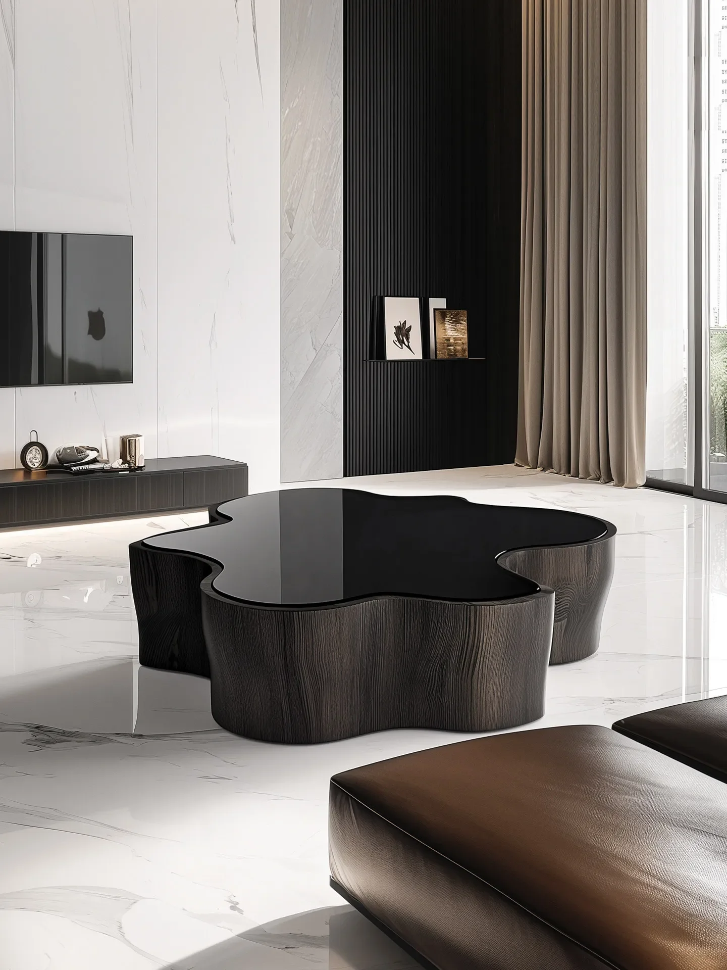 

Легкий роскошный журнальный столик из массива дерева нестандартной формы, современный, для гостиной, премиум-класса.