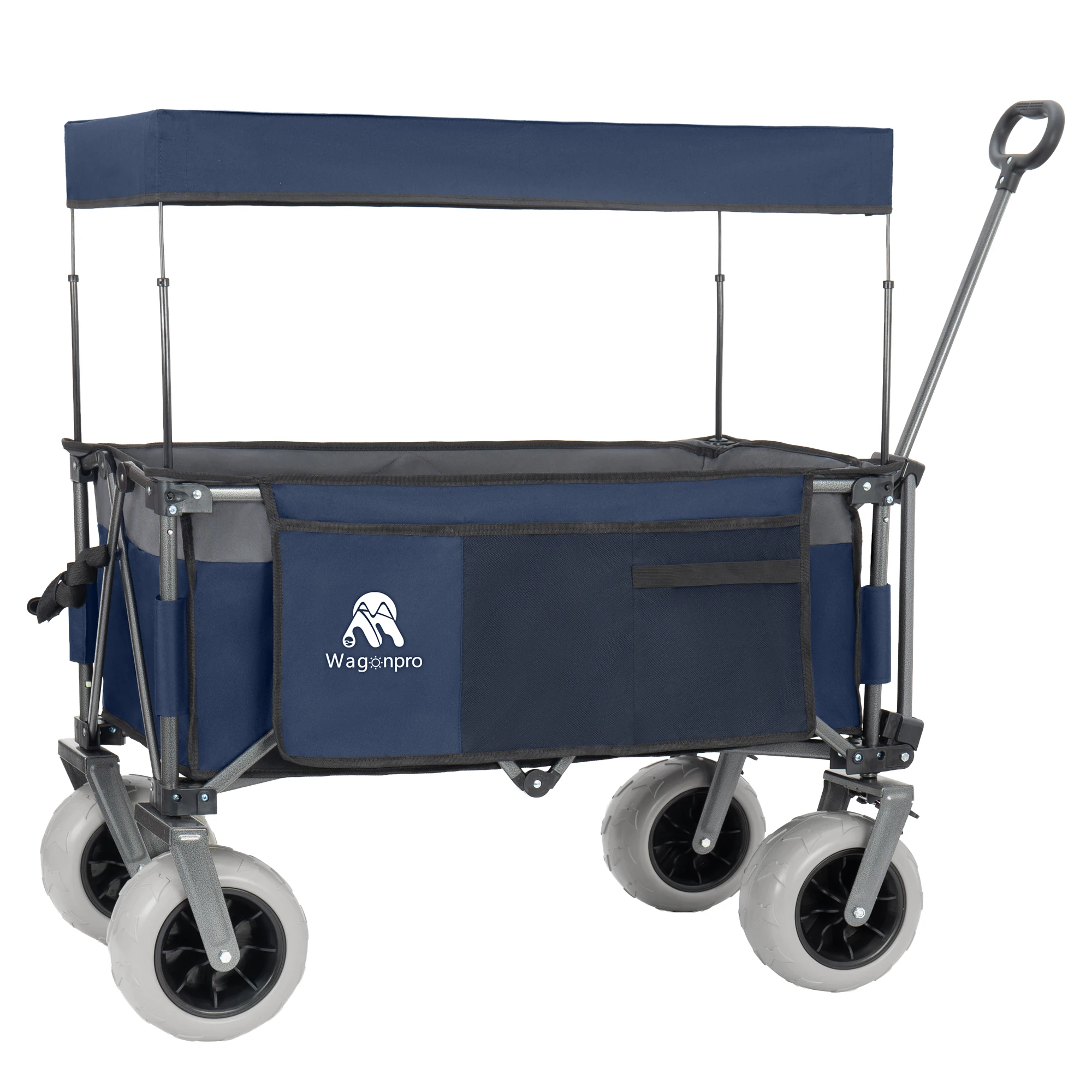 Multi-Functional Pull Folding Wagon Cart with Flexible Handle & Canopy, Heavy Duty Utility Cart with 9
