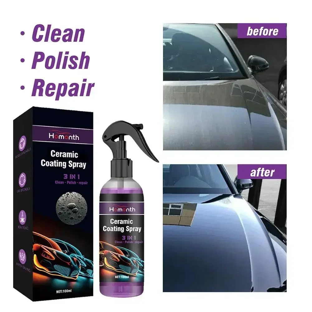 3 In 1 Car Paint Repair Ceramic Coating Spray Quick Nano-coating Spray Wax Automotive Hydrophobic Polish Paint Cleaner