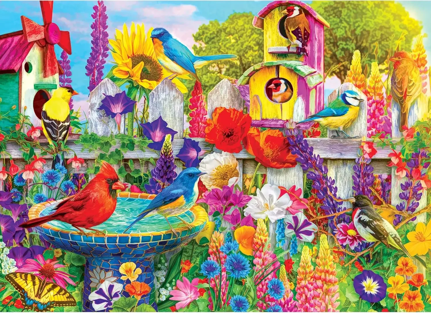 Vibrant Garden Birds & Flowers Jigsaw Puzzle – 500/1000/1200/2000Pcs, 38x52cm to 70x100cm,Paper Art for Adults & Kids Home Decor