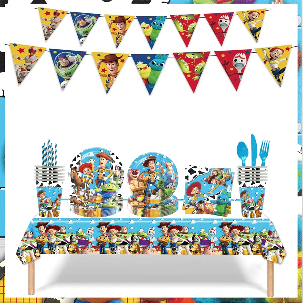 Disney Toy Story Birthday Party Decoration Woody Paper Napkins Cups Plate Tablecloth Girls Supplies Balloon Cake Topper Straw