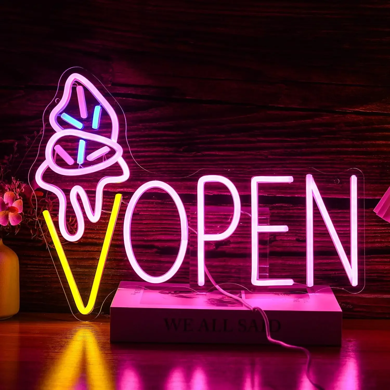 Ice Cream Open Neon Sign Dessert Shop LED Wall Art USB Powered Business Decor Cafe Store Window Party Novelty Gift Hanging Light