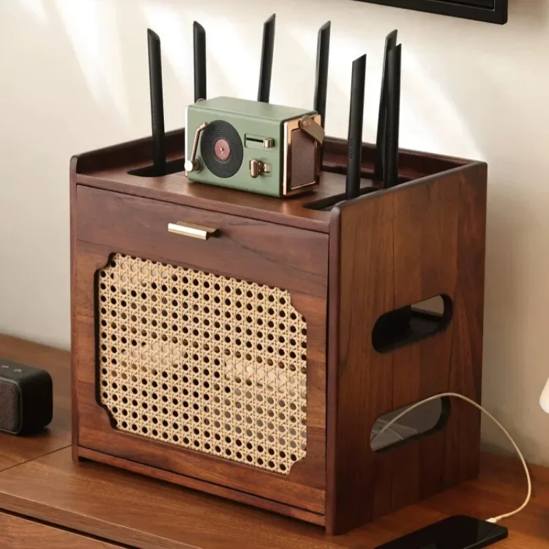 Solid Wood Router Storage Box, TV Cabinet Set-Top Box Shelf, Desktop Socket Organizer, WiFi Holder Stand