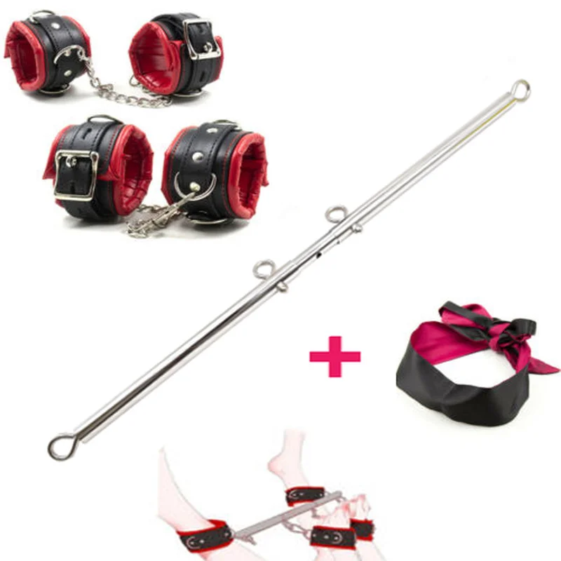 Stainless Steel BDSM Open Leg Bar with PU Leather Padded Handcuffs Ankle Cuffs  Slave Bondage Adult Games Sex Toys for Couple