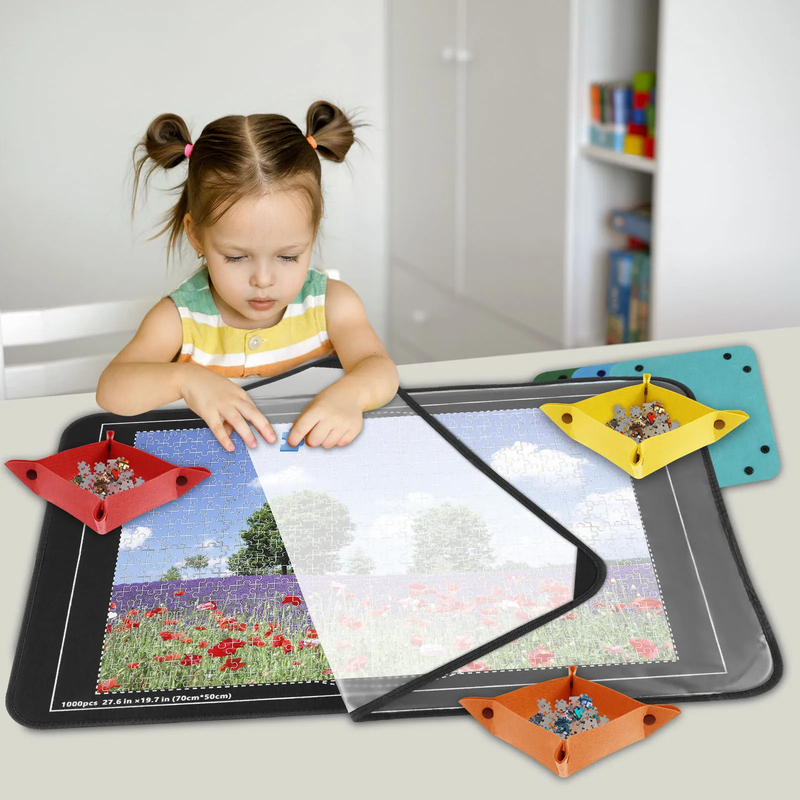 

Puzzle Board Mat Set Easy to Store Versatile Jigsaw Board with Sorting Tray Sturdy Dust Proof Puzzle Sorting Tray for Your Kids
