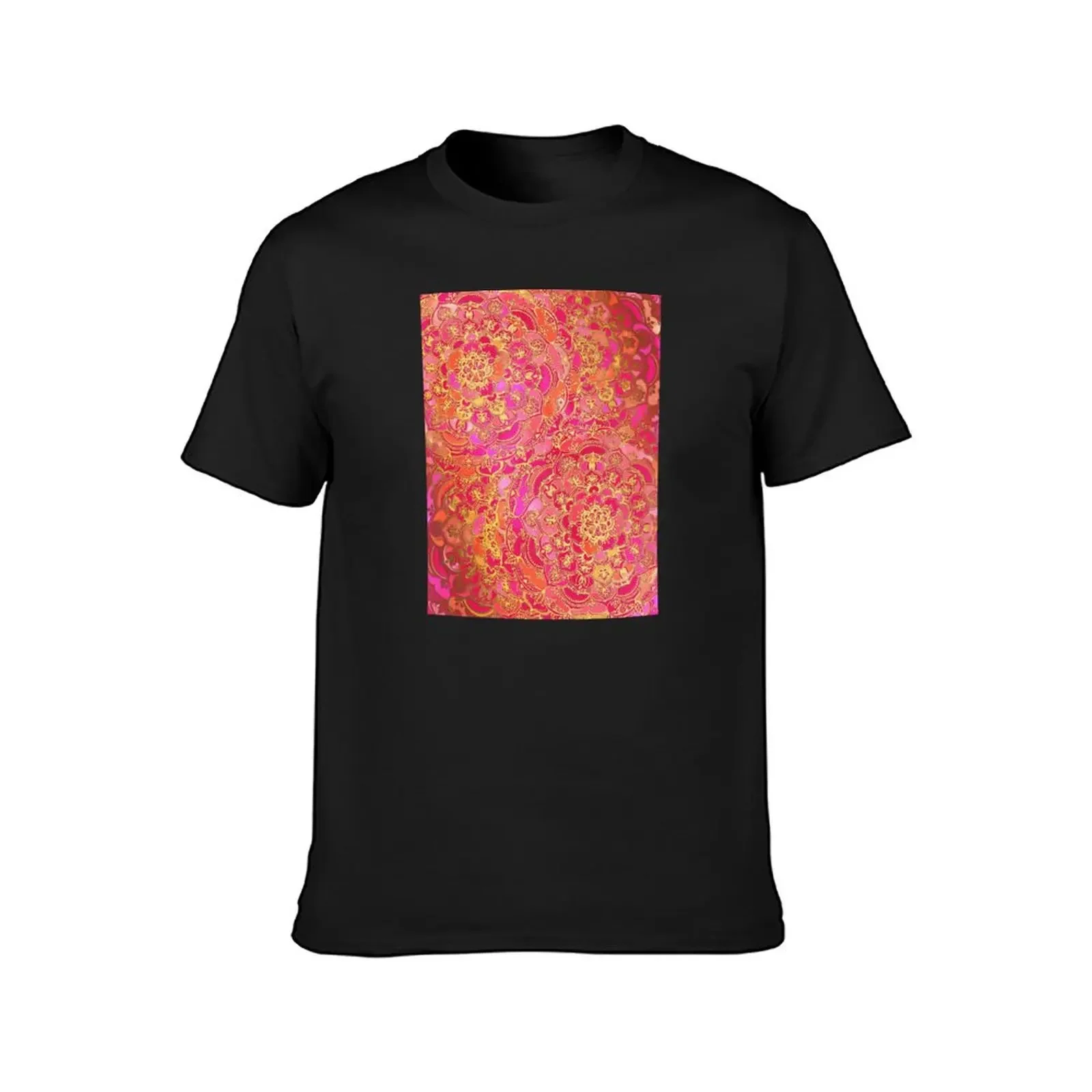 Hot Pink and Gold Baroque Floral Pattern T-Shirt sports fans customs clothes for men