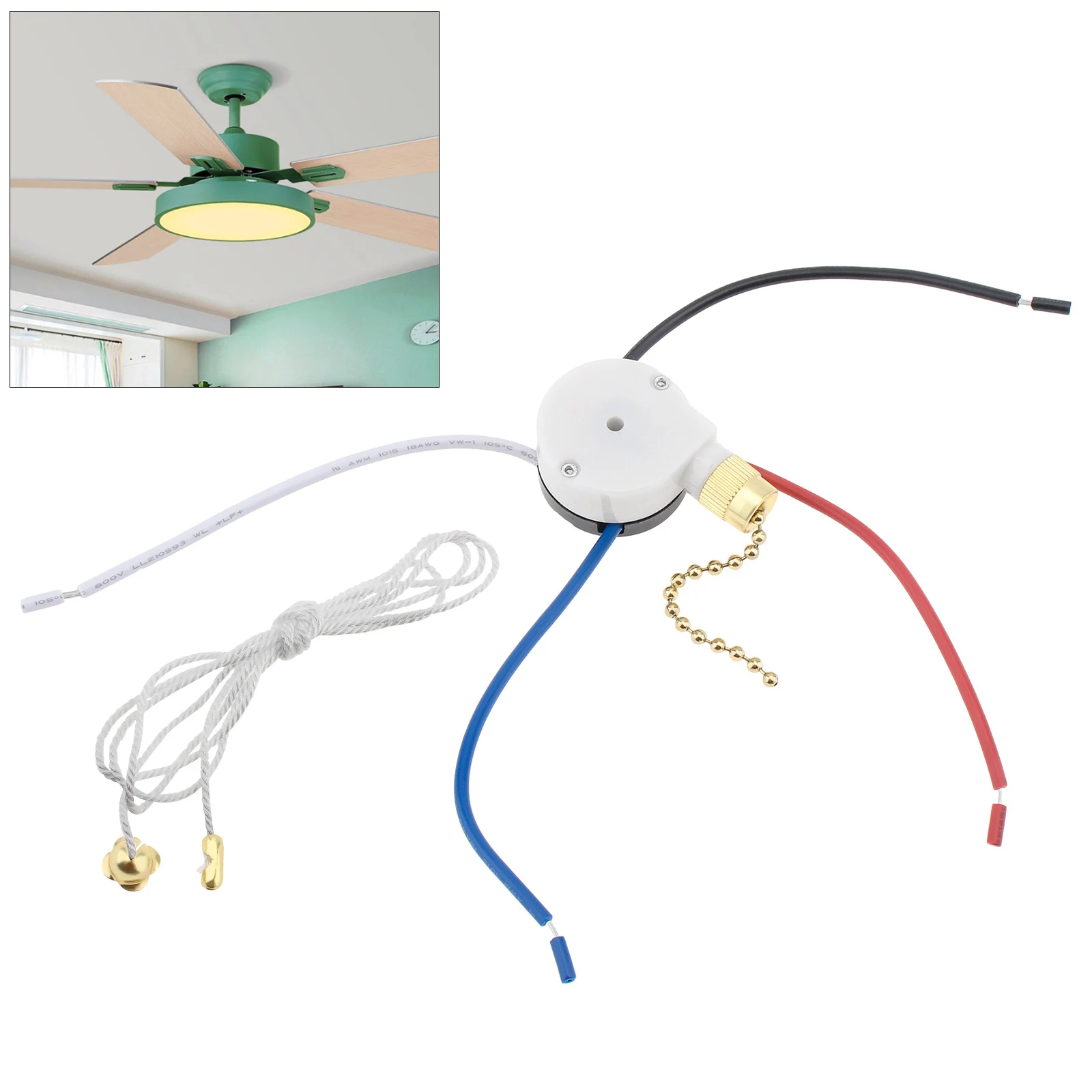 Ceiling Fan Switch 3 Speed 4 Wire Pull Chain Switch Speed Control Switch for Ceiling Fans / Wall Lamps / Cabinet Light,