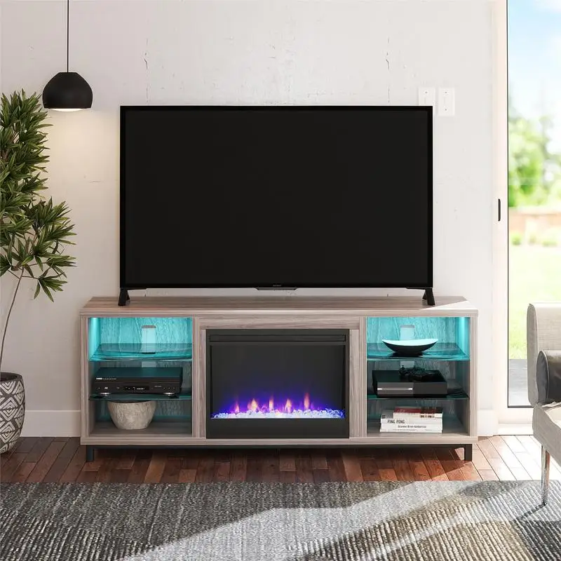 

Deluxe Fireplace TV Stand for TVs up to 70 inches with Storage and Modern Design