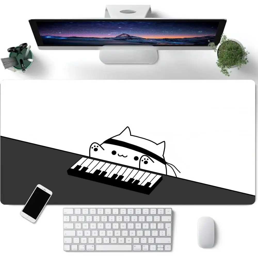 

Cute White Cat Mouse Pad White Desk Mat Minimalist Style Gaming Laptop Large Mouse Pad Anime Office Rug Gamer Keyboard Mouse Pad