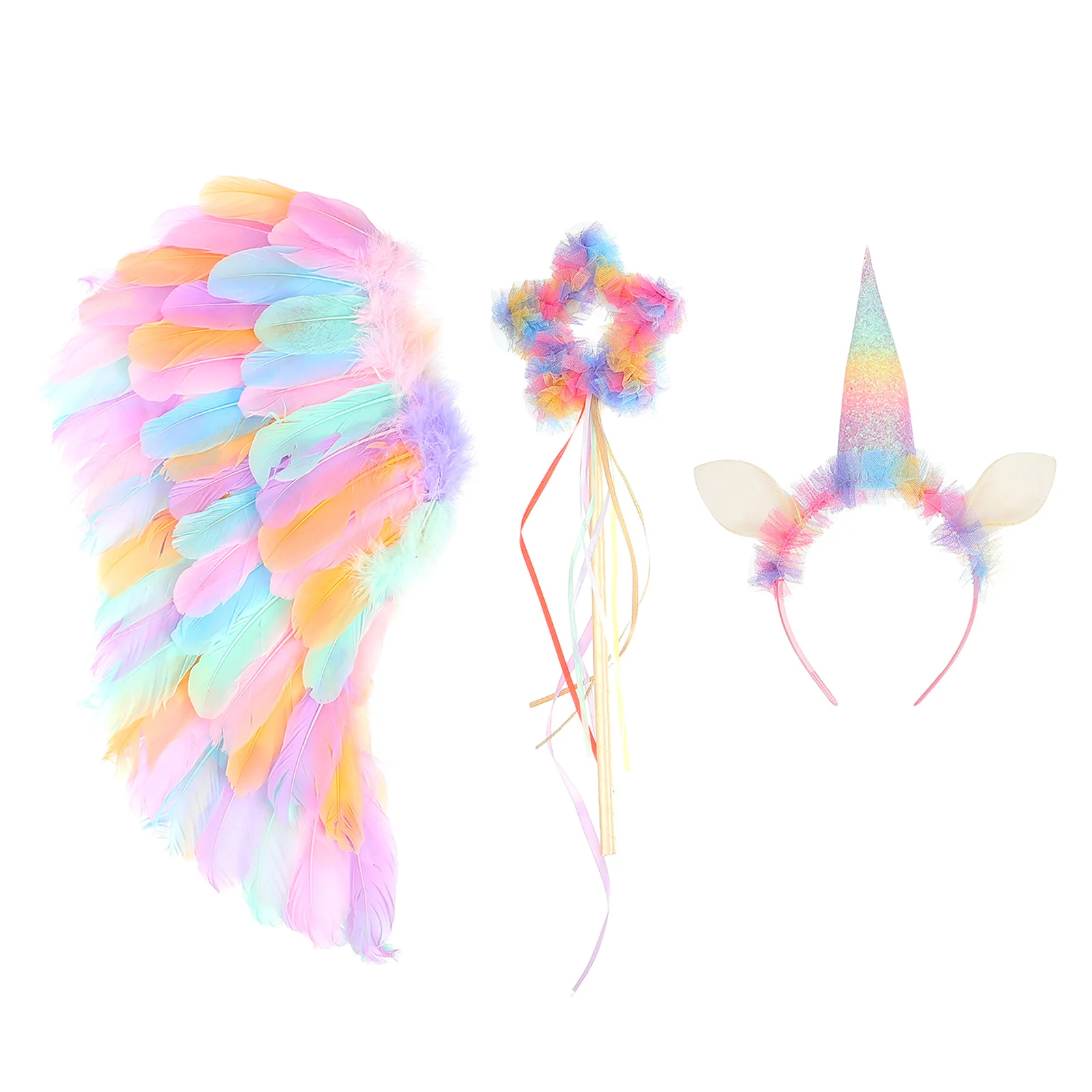 1 مجموعة يونيكورن Hairhoop الملاك الجناح الدعامة الاطفال زي خفيفة الوزن تنفس الجنية الجناح فتاة أداء حفلة وحيد القرن Hairhoop