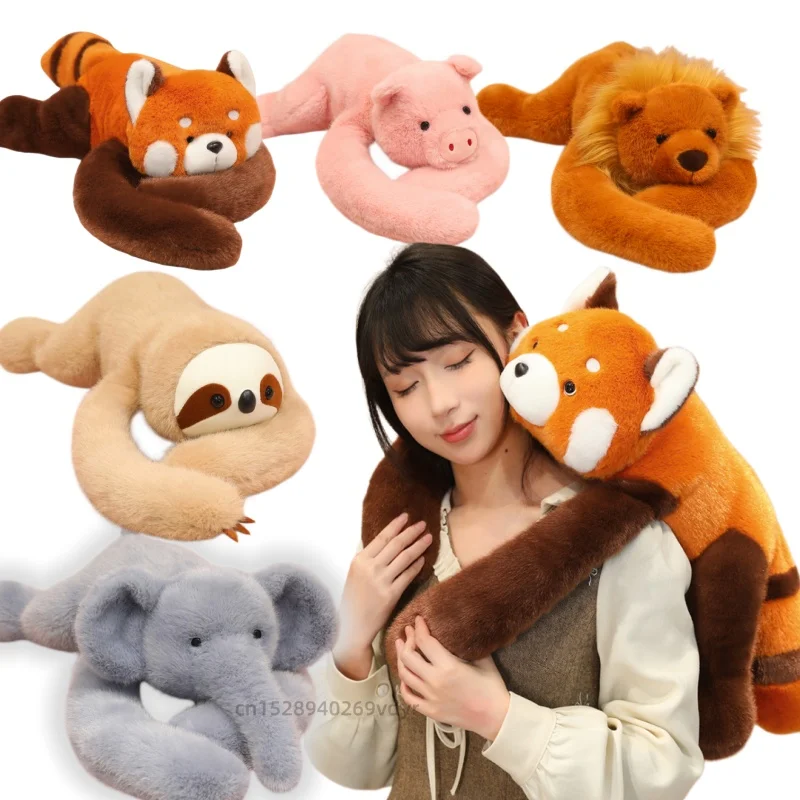 50/60cm Lying-on-back Plush Toy lLon eEephant Raccoon Pig Panda Sloth Animals Soft Baby Comforting Figurine Dolls Birthday Gift