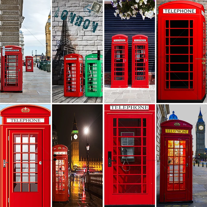 

Red Street Telephone Booth Door Stickers, Living Room Entrance Wall Decoration Stickers, Street Scenery Vinyl Waterproof Self-ad