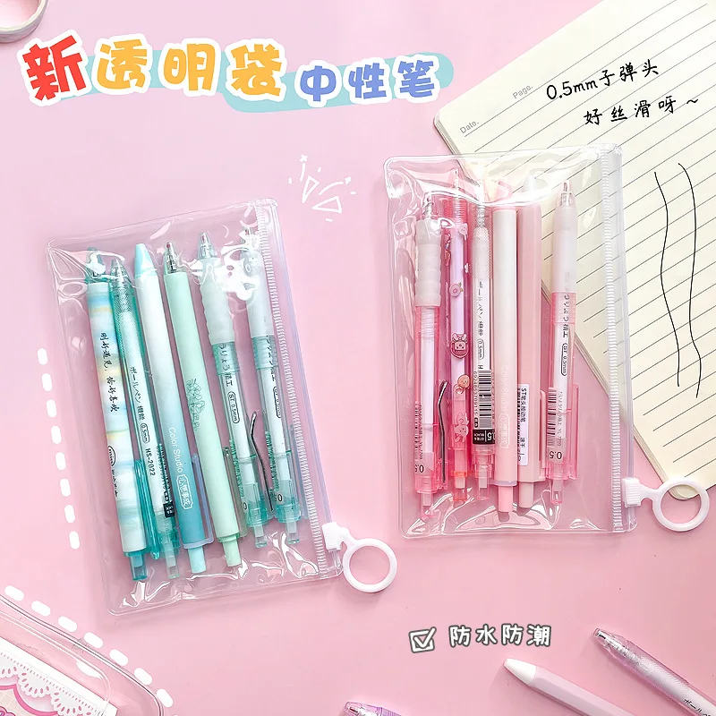 6Pcs/Set Cute Gel Pen Students Writing Black Ink Gel Pens Signing Pen Office School Supplies Kawaii Stationery