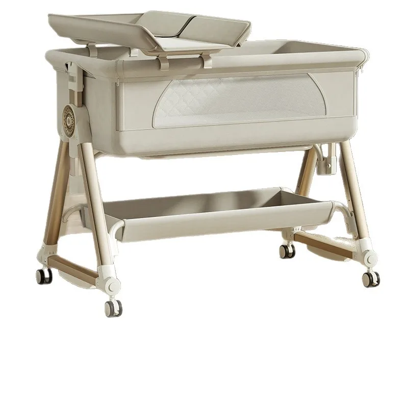 Baiwa Baby Crib Adjustable Height Movable Foldable Multifunctional Wipeable Splicing Shaker Diaper Table Crib