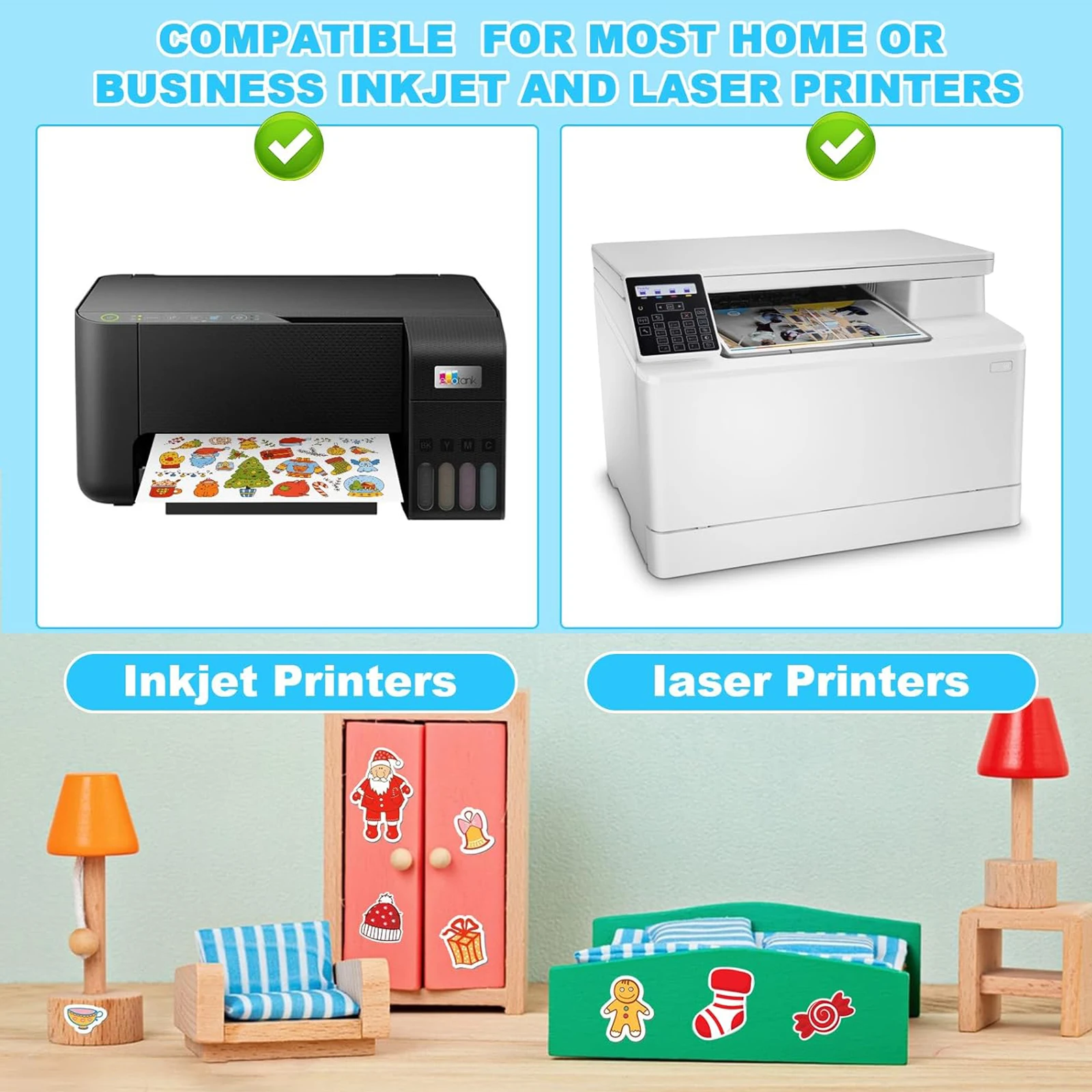 A4 Size 30 Sheets Printable Vinyl Sticker Paper for Inkjet Printer Glossy White Waterproof Decal Paper Self-Adhesive Sheets view 5