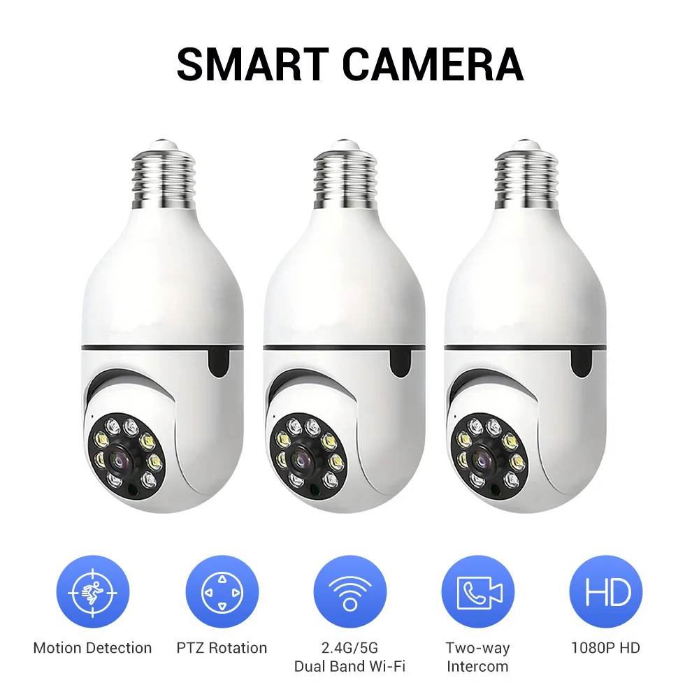 Ease Life APP-Glühbirnen-Überwachungskameras, kabellose WiFi-Kamera für den Außenbereich, 5 GHz, 360 Grad, E27-Lichtfassung, verschraubbar, Securi