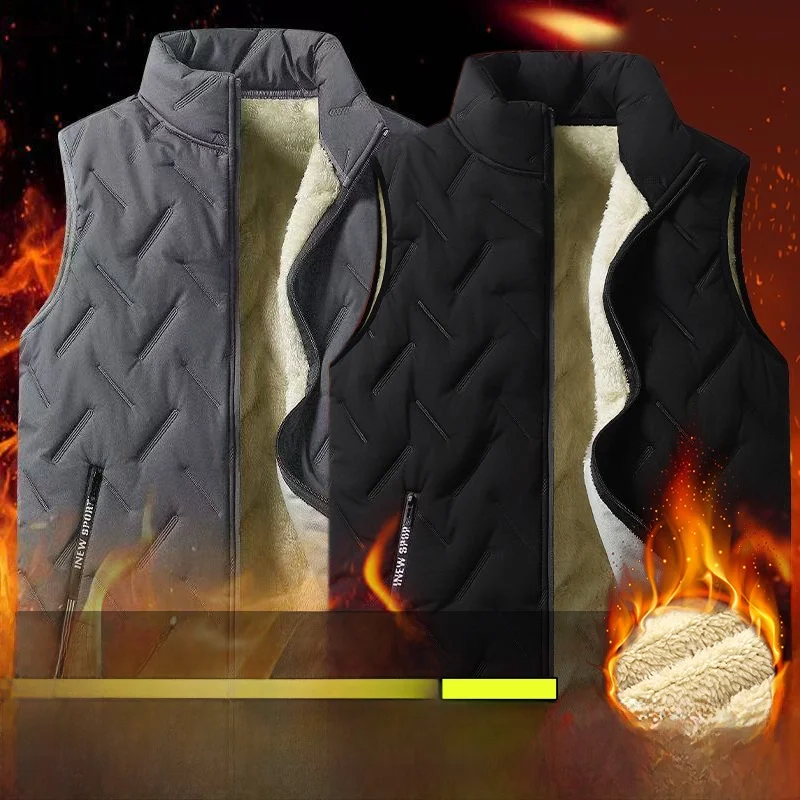 

High Quali Fce Lined Men's Vest Thiened Stand Collar Warm Windproof Cold Resistant Casual Soft Faionable Urban Sle