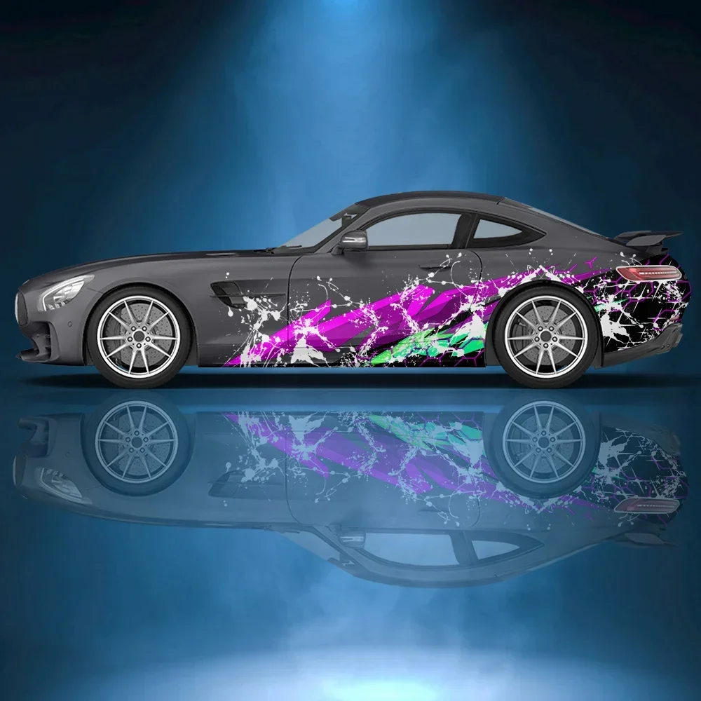 

Honeycomb ink splash abstract graphic Car side sticker vinyl paper racing wrap design uniform vector abstract printed car decal