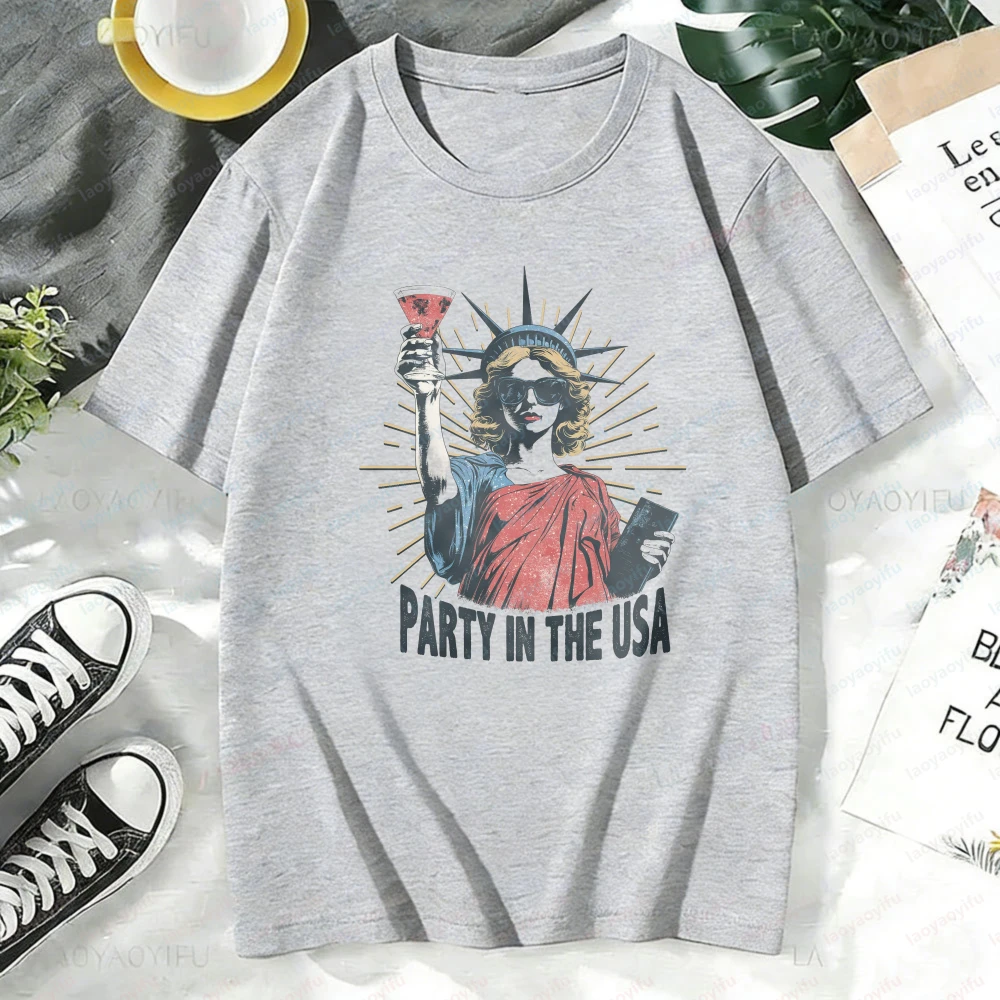 Party in The Usa Women T-Shirt Cotton Short Sleeve O Neck Casual Fashion Tee for Her Summer Outfit Gift for Friend Tees Y2k Tops