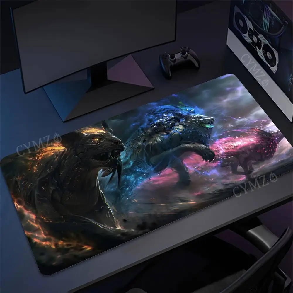 Fantasy beast theme anime large Mouse Pad Desk Mat Gaming pad Non-Slip Stitched Edge desk accessories mouse mat Extended pad