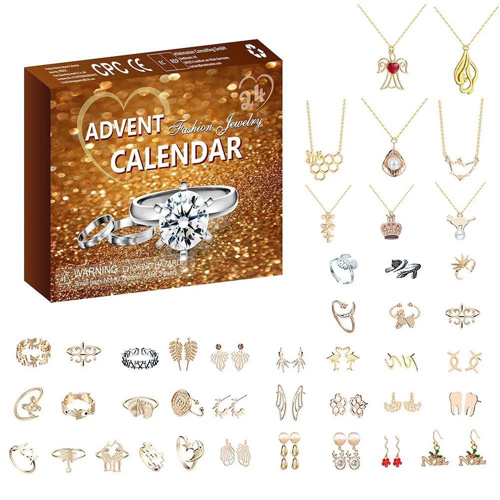 

2024 Jewelry Advent Calendar 24 Days Christmas Countdown Calendar Box Necklace Rings Earrings Surprise Box for Wife Girlfriend