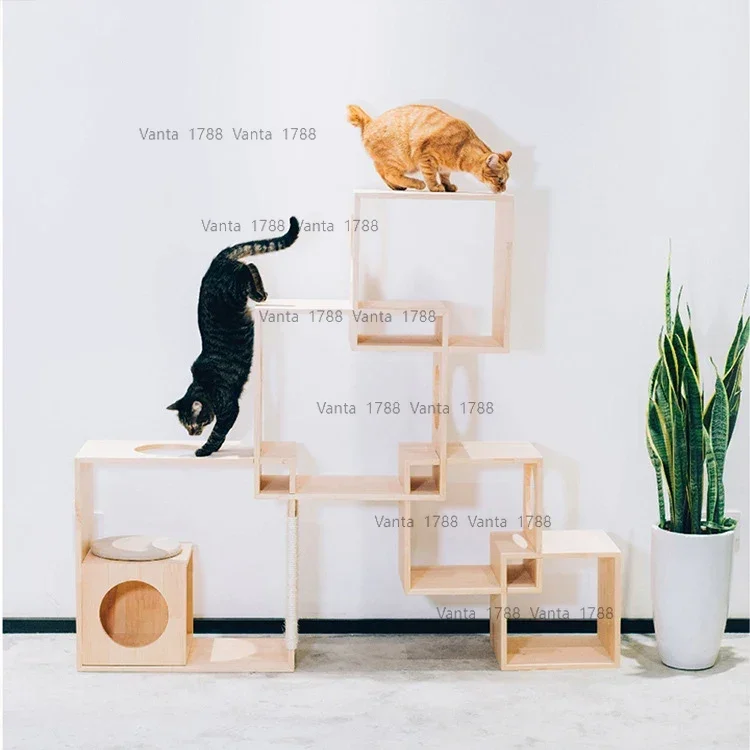 

Cat Jumping Platform Can Accept Geometric and knock-down Cat Climbing Frame Solid Wood Cat Tree