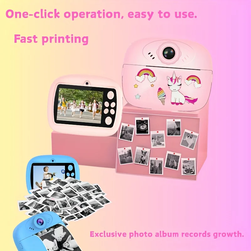 FHD Print Camera Cute Creative Thermal Paper Instant Print Photo Video Outdoor Travel Camera Support 32GB Memory Card