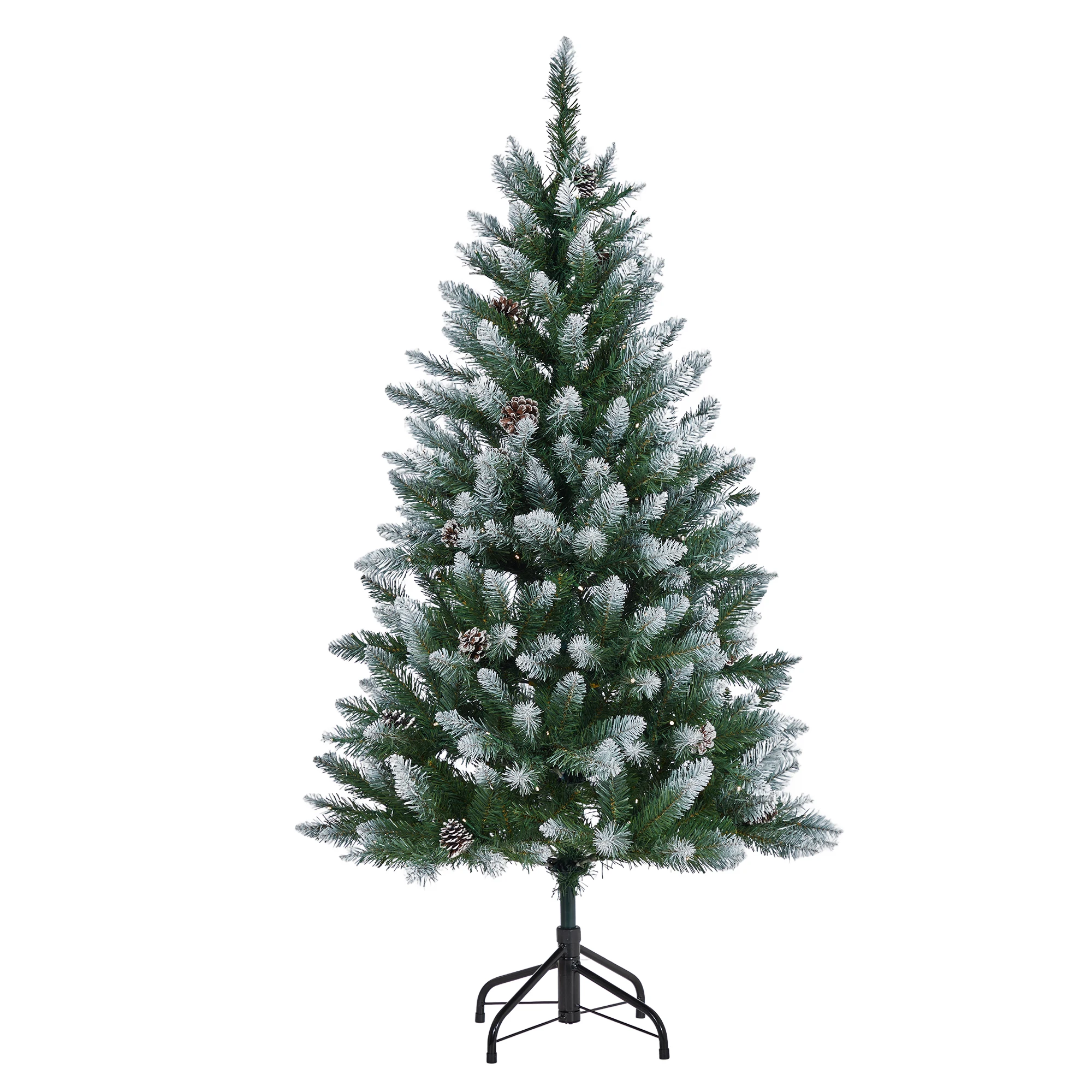 Pre-Lit Pencil Christmas Tree, Slim Flocked Artificial Pine - Warm White LED Lights - Hinged Divisions, Pine Cones & Snowflake Accents - Waterproof, Metal Stand, 6FT