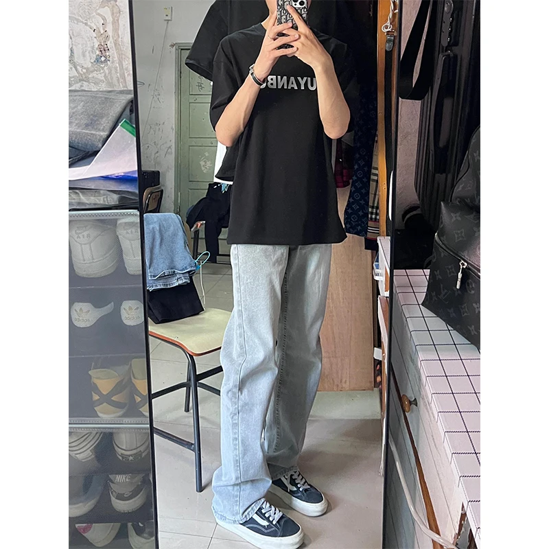 

Light Blue Elastic Men's Jeans Summer Thin High-End Feeling Knife American Style Slim Straight Tube Pants