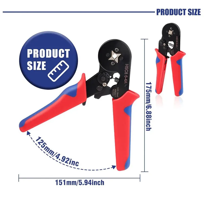 Crimping tool HSC8 6-4 0.25-10mm for ferrule tubular terminals ² 23-7AWG Ferrule Crimping Clamp Set Wire Head Electrician Tools