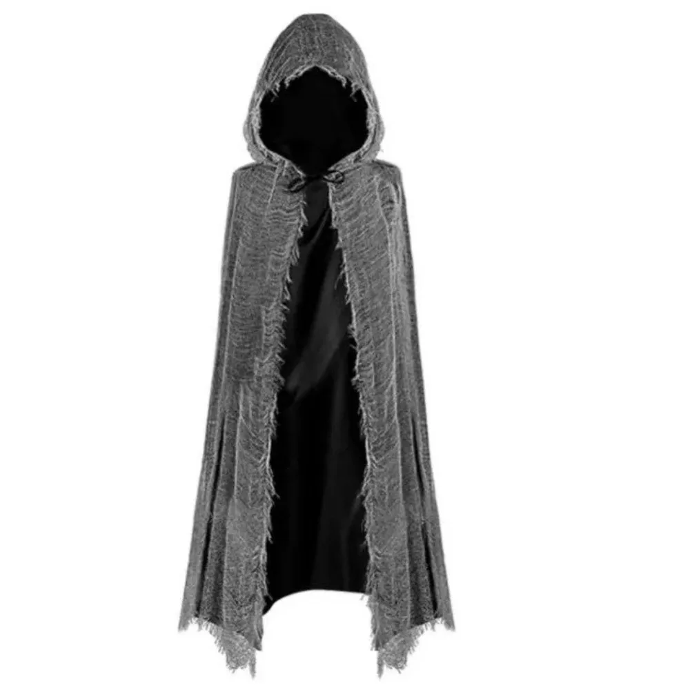 Hooded Design Halloween Cloak Ripped Texture Exaggerated Style Halloween Cosplay Cape Unisex Tattered Fabric