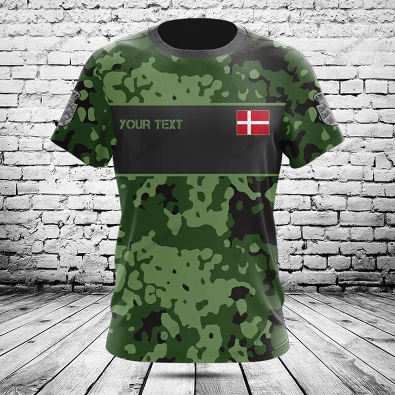 Custom Name Summer Casual Denmark Shield Graphic T-shirts Cool Camouflage Men's Fashion Jersey Soft Short Sleeve Tops Fast Dry