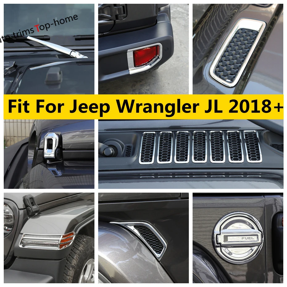 

ABS Chrome Accessories For Jeep Wrangler JL 2018 - 2022 Engine Hood Air AC Wiper Rear Fog Lamp Head Light Cover Trim Exterior