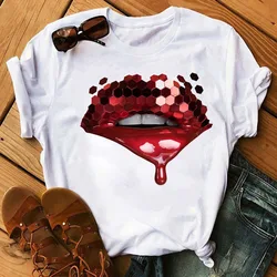 Burst Sequin Lip Trend T-shirt Half Sleeve Cute White Short Sleeve T-shirt Woman Harajuku Harajuku Oversized T Shirt Tops