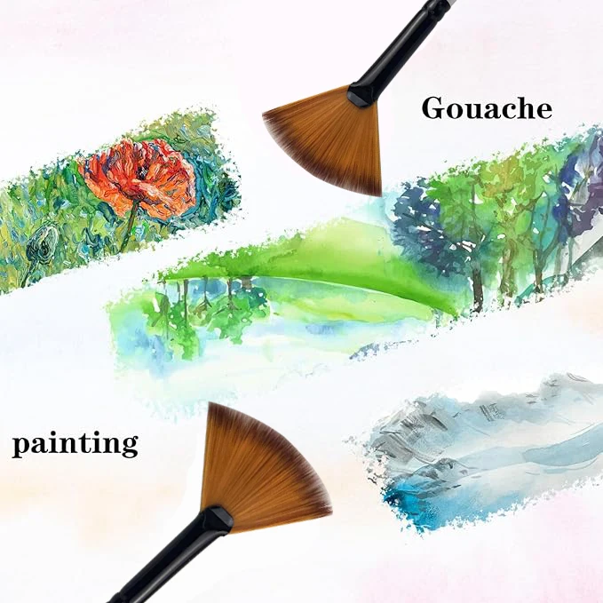5/10-teiliges Fächerpinsel-Set, weiche Nylonborsten, Holzgriffe für Acryl-, Aquarell-, Öl- und Gouachemalerei – Detail 6