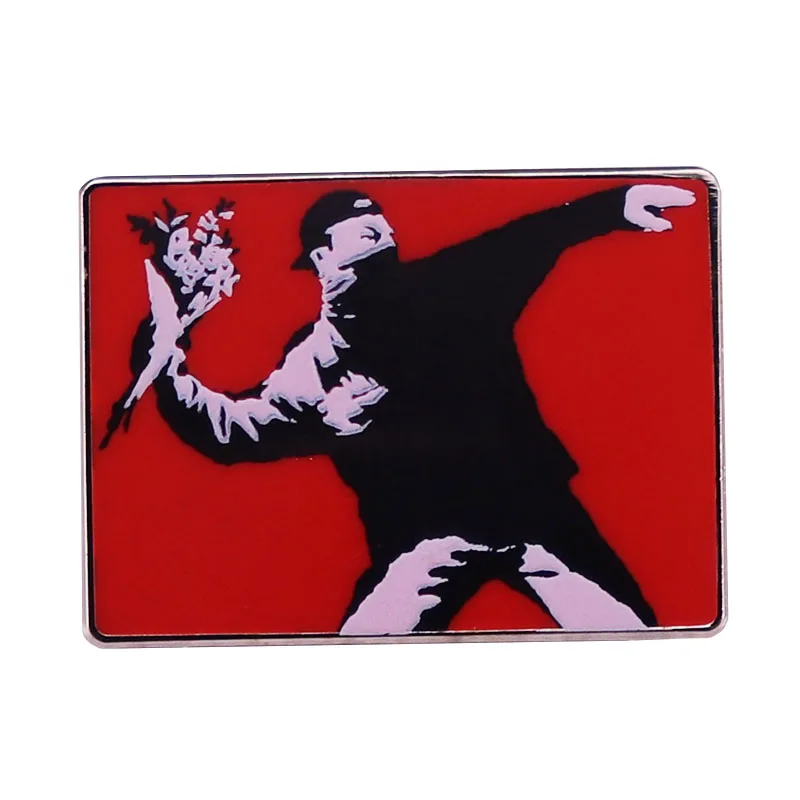 BANKSY LOVE Is In The Air Enamel Pin Street Art Grafitti Badge Jewelry