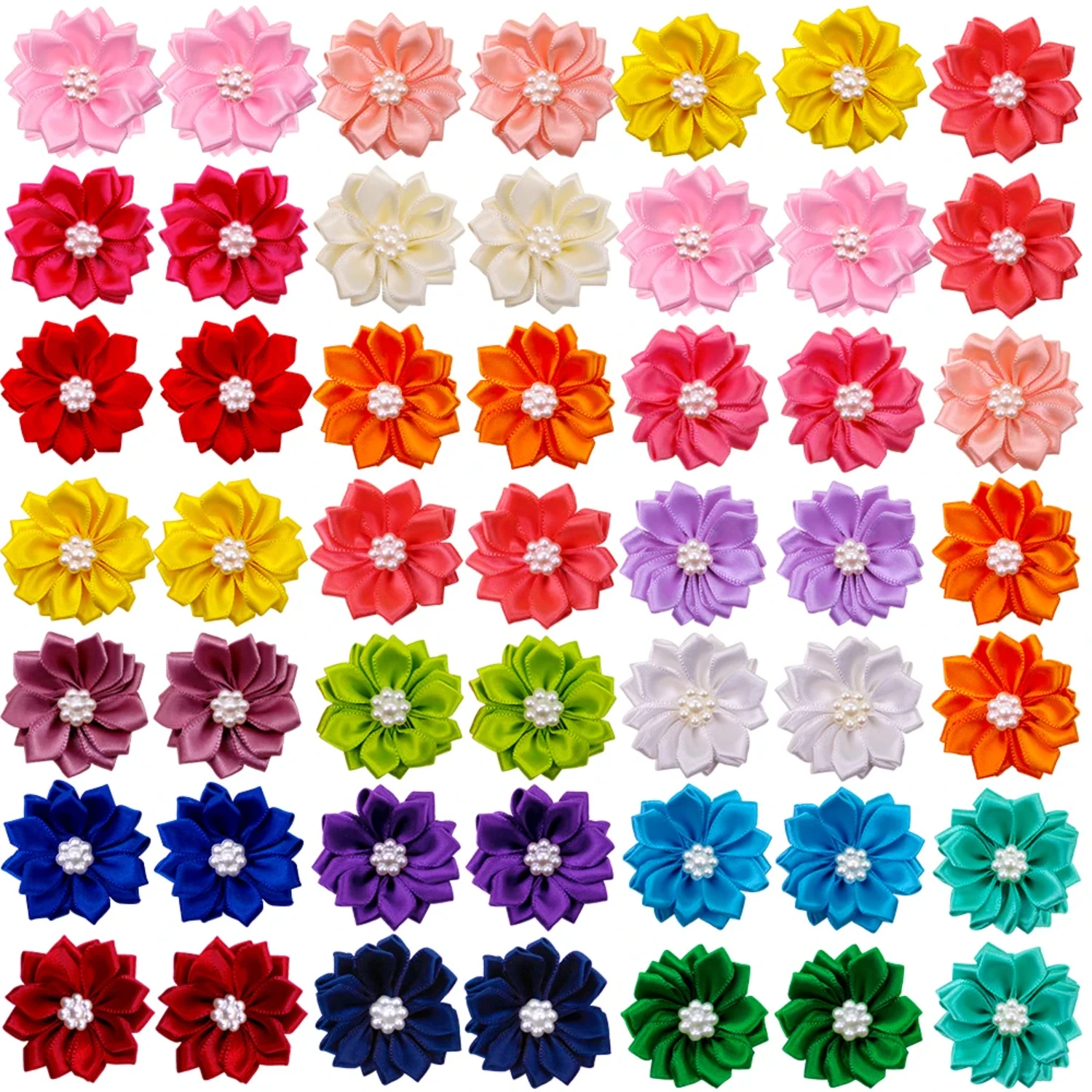 20pcs Pet Dog Hair Bows Rubber Bands Pearl Flowers Bows  Small Dogs Pets Dogs Grooming Bows  Dog Hair Accessories