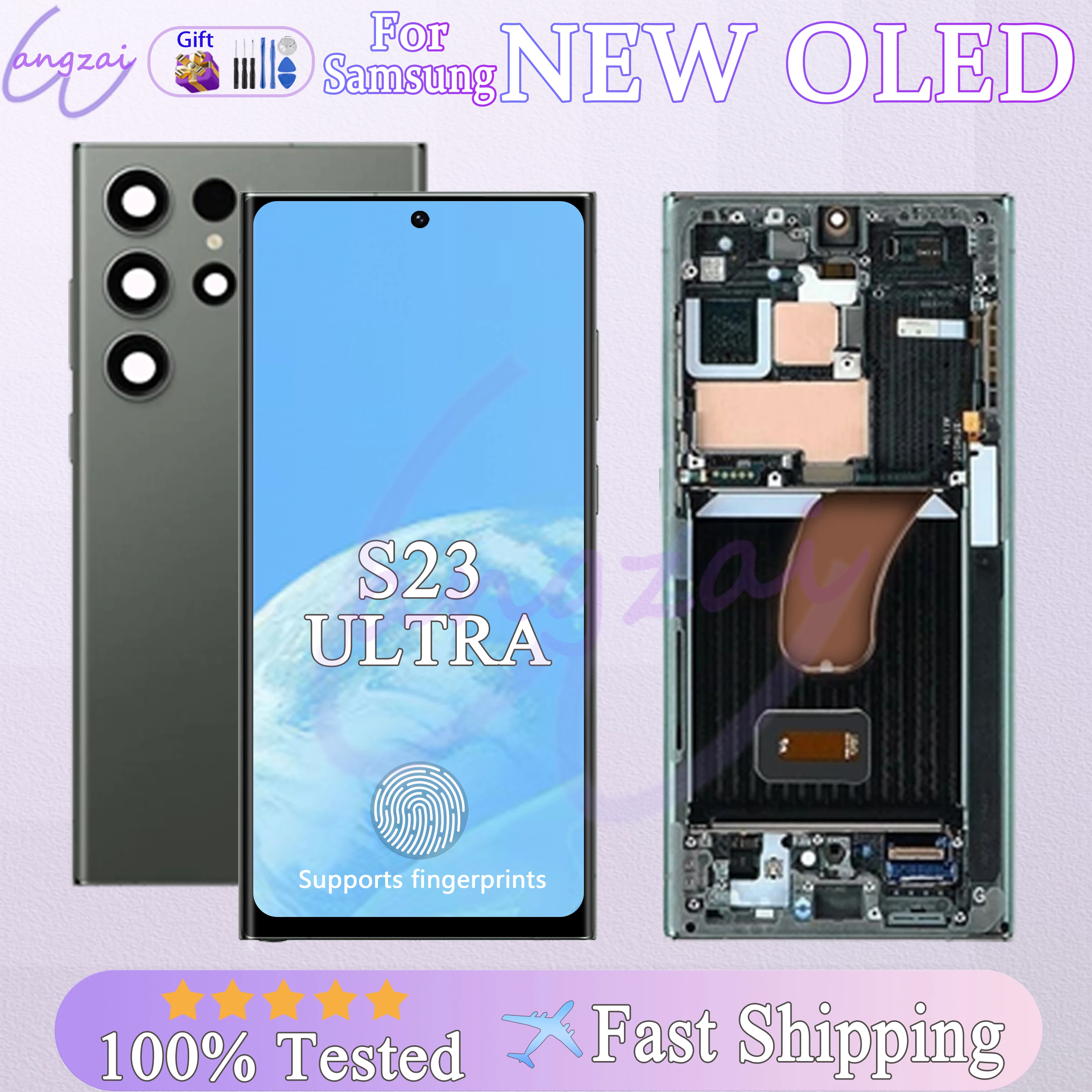 

Super OLED Lcd For Samsung Galaxy S23 Ultra 5g Screen Panel SM-S918B S918N S9180 Touch Screen Assembly With Frame S23U Display