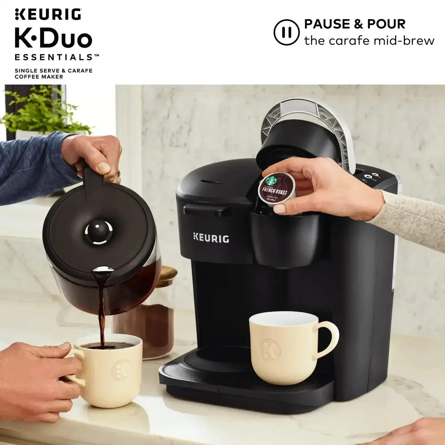 K-Duo Essentials Black Single-Serve K-Cup Pod Coffee Maker, Black Cafetera. USA. Nuovo