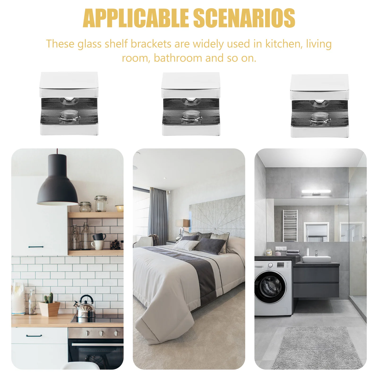 3 قطعة مقاطع الرف الزجاجي النحاس قابل للتعديل الثقيلة رف معلق بين قوسين عدم الانزلاق لخزانة عرض الحمام المطبخ #2