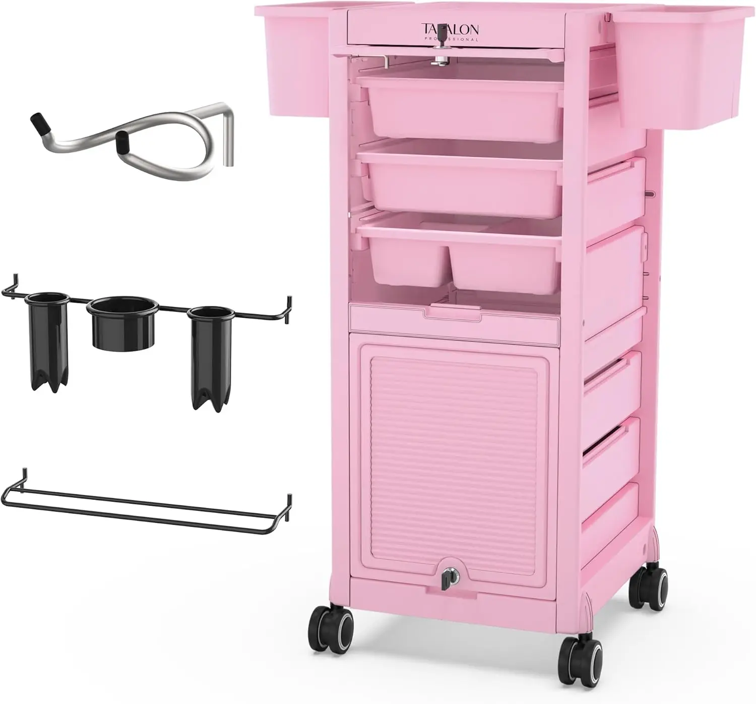 Lockable Beauty Salon Cart - Salon Stations for Hair Stylist, Salon Trolley with 6 Drawers and Tool Holders, Rolling Cart with W