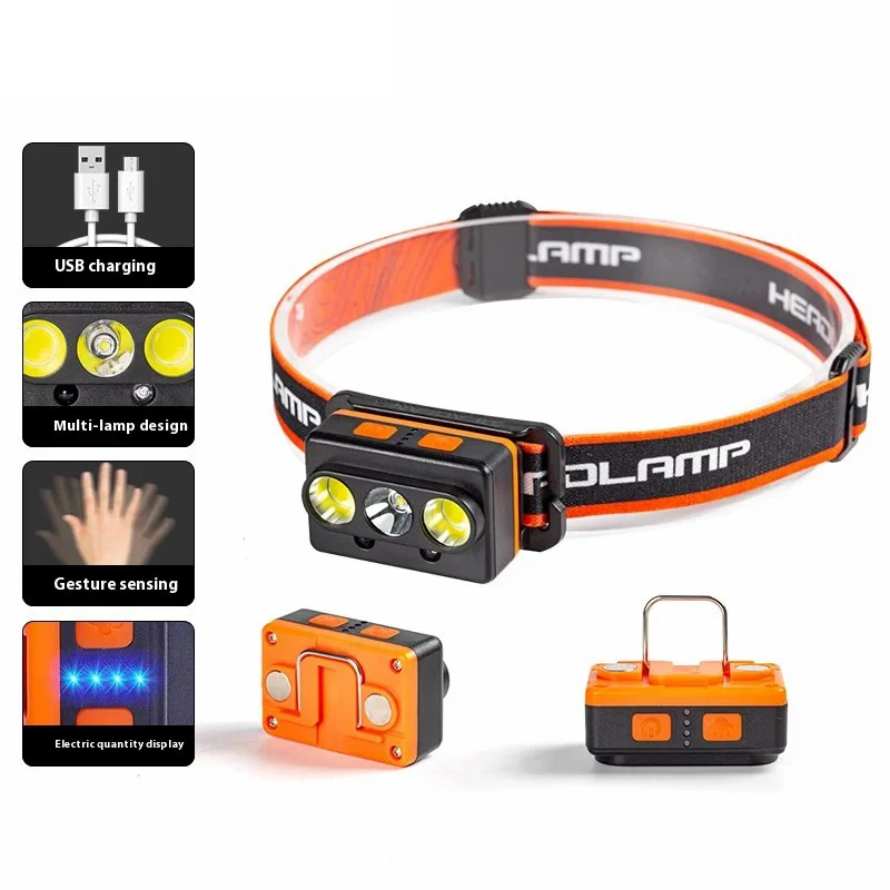 

C5 Induction Camping Fishing Headlight Portable XPG+COB Headlamp USB Rechargeable Sensor Head Flashlight with 7 Lighting Modes