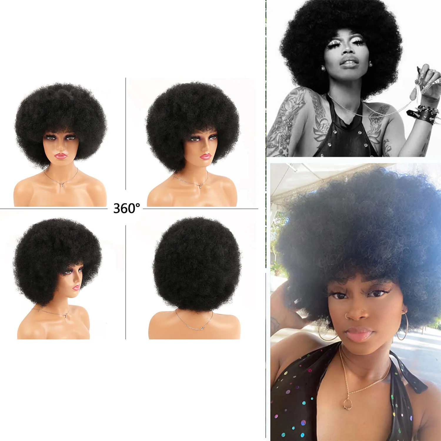 Short Synthetic Afro Wigs For Black  Women African  Brown Fluffy Soft Cosplay Natural Hair Afro Kinky Curly Wig With Bangs