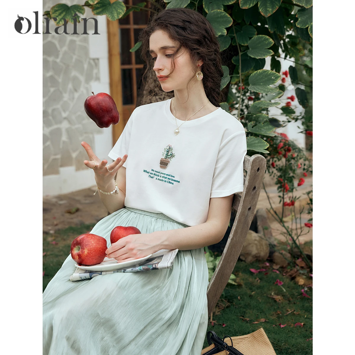 

OLrain Plant Pattern T-Shirts for Woman 2025 Summer Casual Loose Crew Neck Short Sleeve Top Slim Fit Woman Clothing O24XT91668