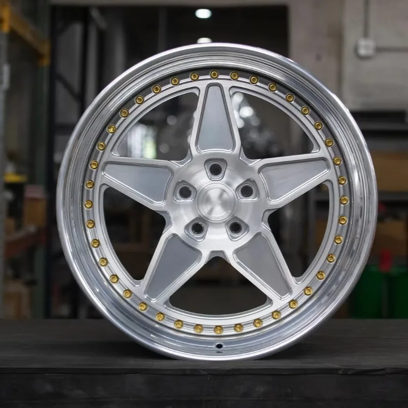 17-19 Inch Bronze Five-Spoke 2PC Forged Wheels Polished Lip Classic JDM Aftermarket Modified Compact Car Rims