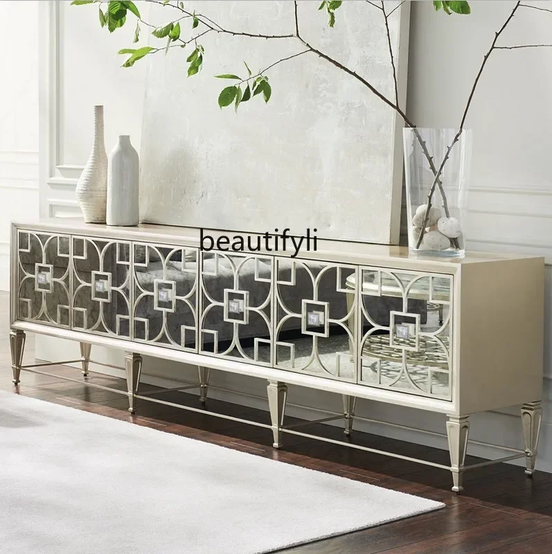 

American light luxury living room solid wood TV cabinet decorative cabinet retro glass cabinet coffee table combination1184