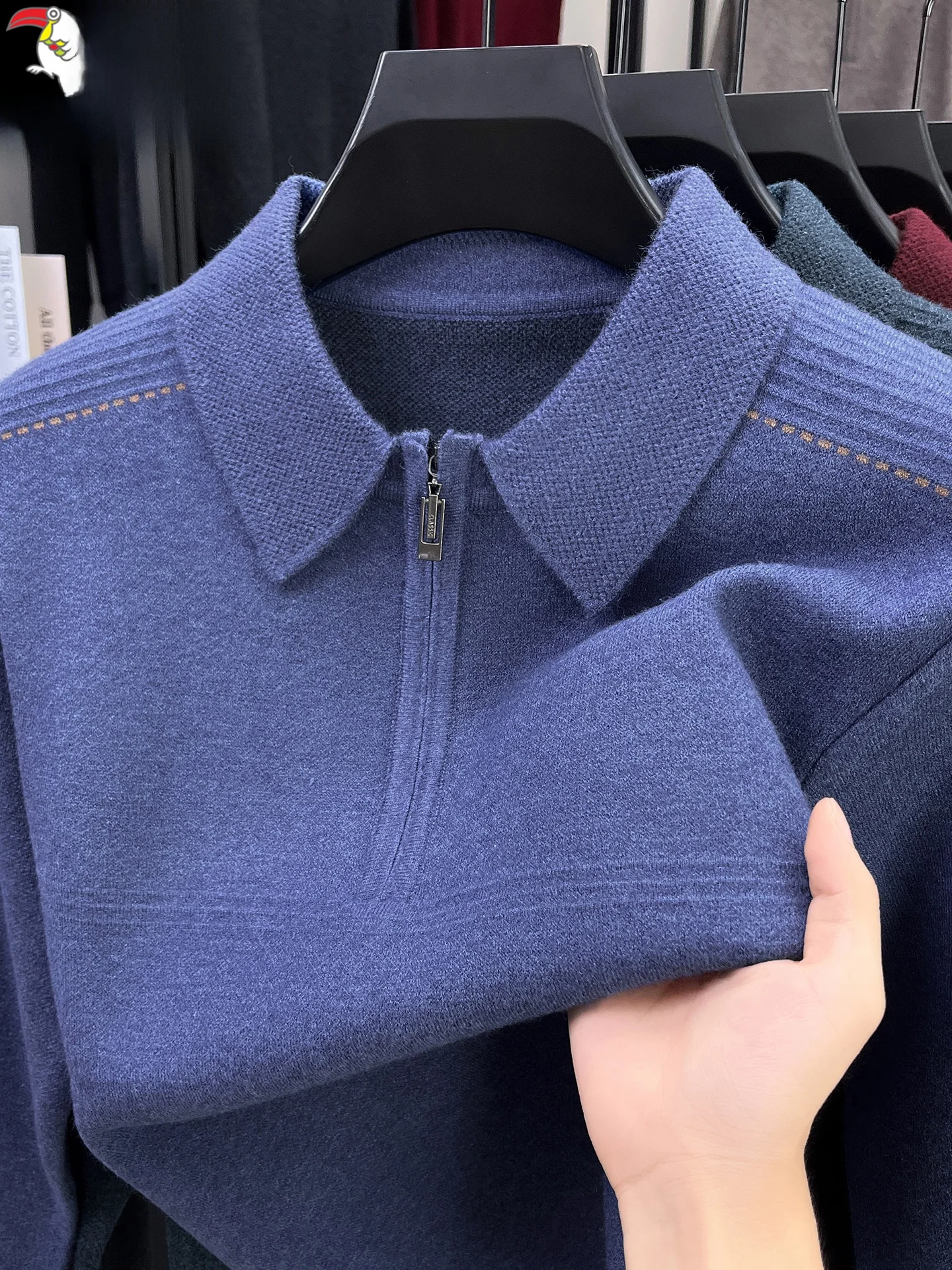 

Утепленный вязаный шерстяной свитер на молнии для мужчин, зимний теплый свитер с воротником, базовая модель для мужчин среднего возраста, повседневный стиль, с длинным рукавом