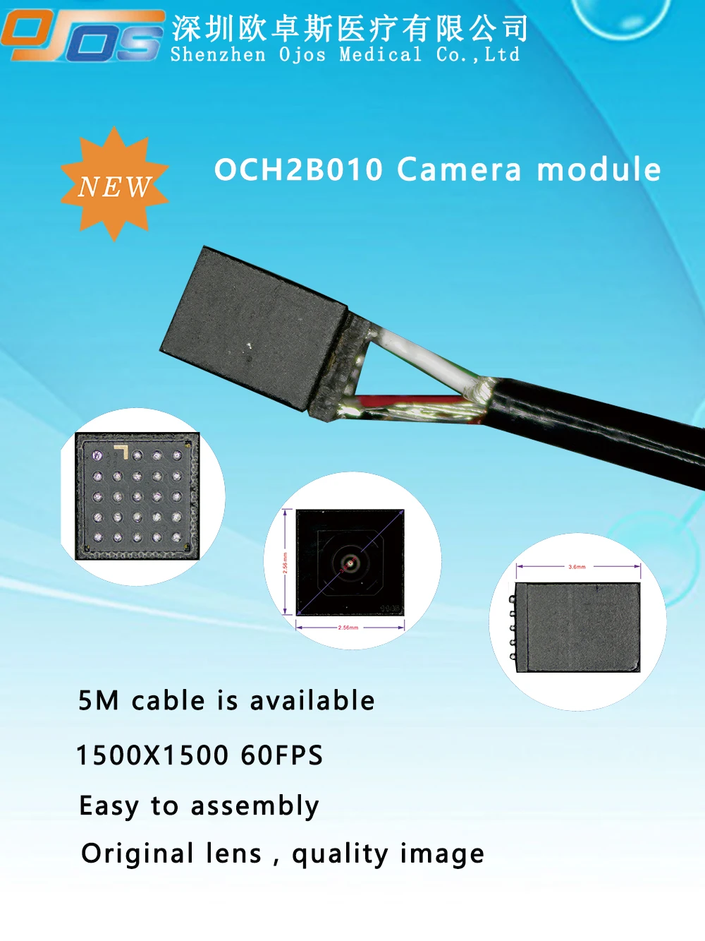 New OEM/ODM Factory Supply OCH2B10 Endoscope Camera Module 1500*1500P LEDs High Resolution Industrial