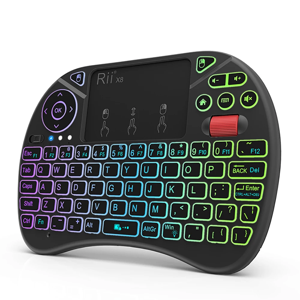 Mini teclado Rii X8 2,4 GHz teclado inalámbrico con panel táctil retroiluminado para PC/Android TV box/IPad